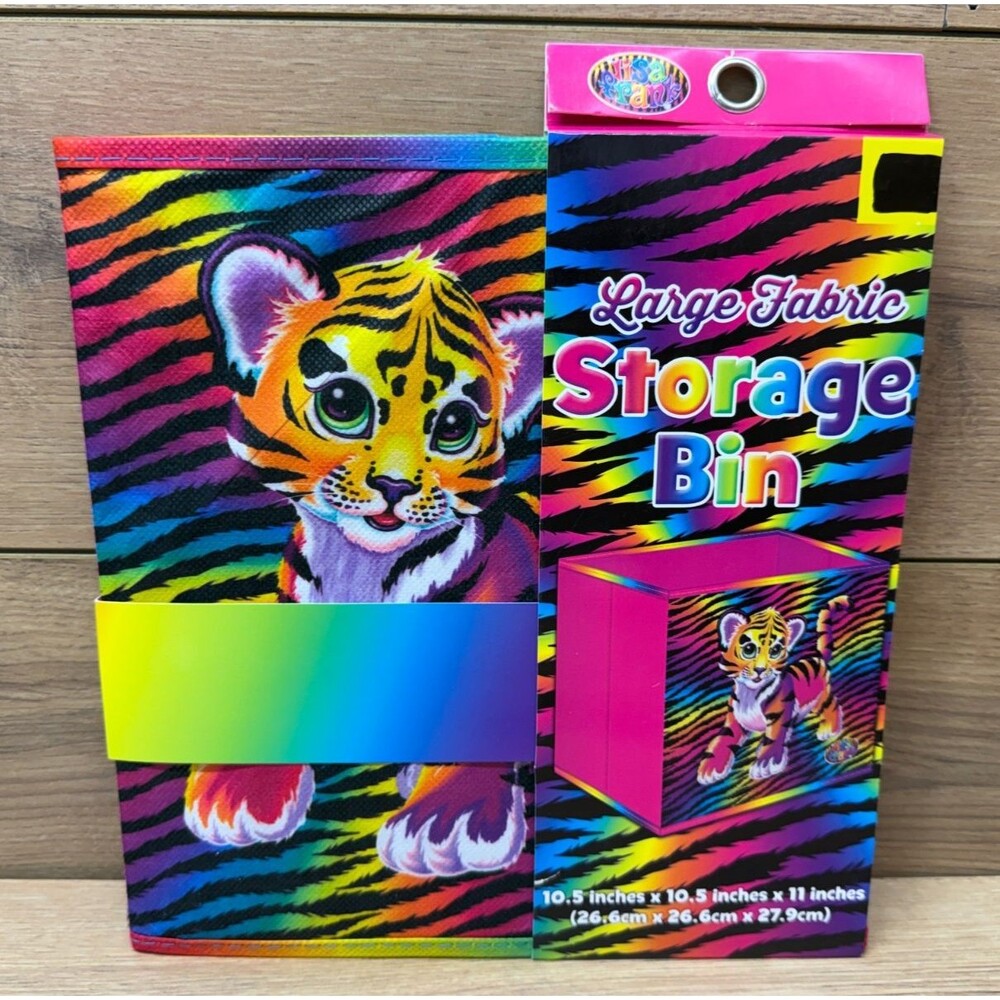 Lisa Frank Large Fabric Storage Bin Rainbow Tiger Print  10.5" x 10.5" x 11"